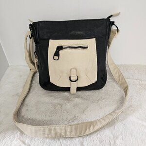 Steve Madden Black Cream Crossbody Messenger Bag Faux Leather